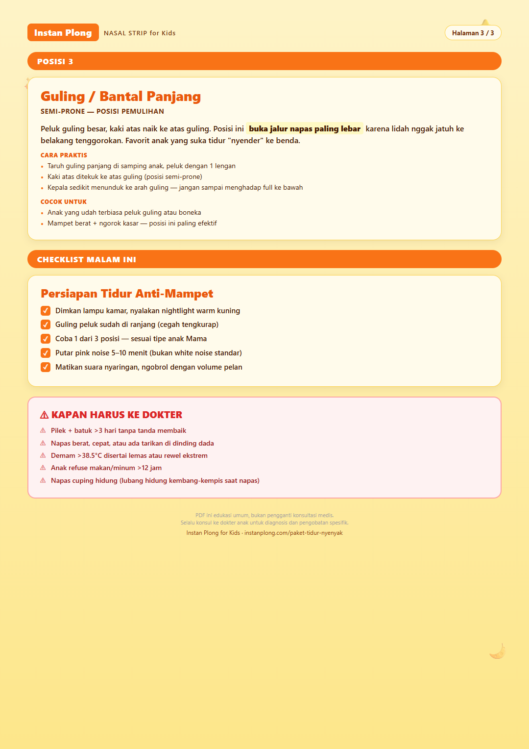 Posisi 3 — Guling + Checklist Malam Ini